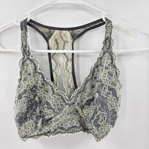 Felina lace bralette bra medium gray white racerback